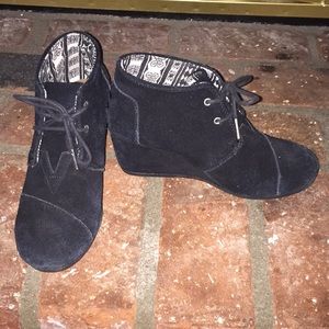 Toms Black Suede High wedge ankle boots